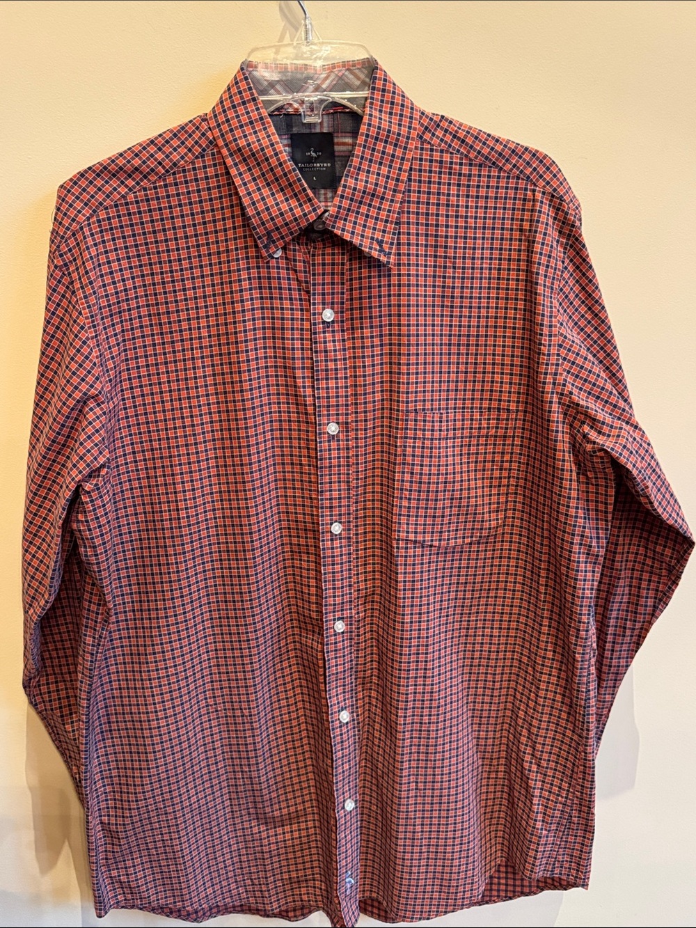 Tailorbyrd Red and Navy Check Cotton Button-Down Shirt
